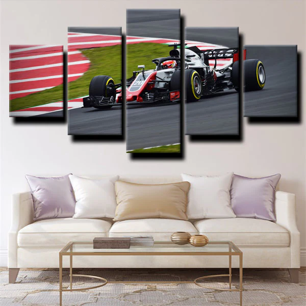 Formula 1 Race Car on Track Haas VF-18 Sports Car 5 Piece Canvas Wall Art Painting Wallpaper Poster Picture Print Photo Decor