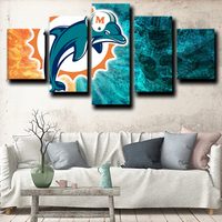 NFL Football Sports Team Miami Dolphins Logo 5 Piece Canvas Wall Art Painting Wallpaper Poster Picture Print Photo Decor