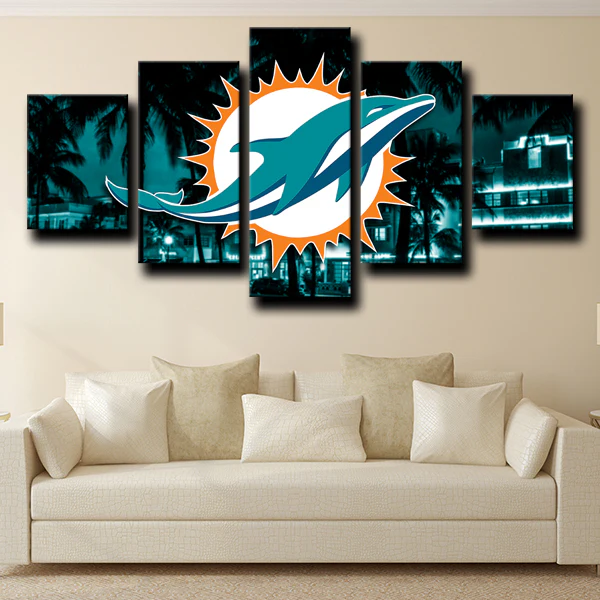 Miami Dolphins Logo Crest NFL American Football 5 Piece Canvas Wall Art Painting Wallpaper Poster Picture Print Photo Decor