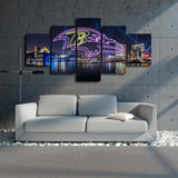 Baltimore Ravens NFL Football Team Logo & City Landscape 5 Piece Canvas Wall Art Painting Wallpaper Poster Picture Print Photo Decor