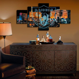 Las Vegas Raiders NFL Football Team Logo & Cityscape 5 Piece Canvas Wall Art Painting Wallpaper Poster Picture Print Photo Decor