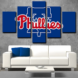 MLB Baseball Sports Team Philadelphia Phillies Blue Logo 5 Piece Canvas Wall Art Painting Wallpaper Poster Picture Print Photo Decor