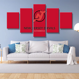 NHL Hockey New Jersey Devils Sports Team Red Logo 5 Piece Canvas Wall Art Painting Wallpaper Poster Picture Print Photo Decor