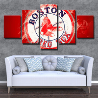 Baseball Sports Team Boston Red Sox MLB Logo Red 5 Piece Canvas Wall Art Painting Wallpaper Poster Picture Print Photo Decor