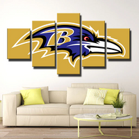 Baltimore Ravens NFL Football Sports Team Logo Yellow 5 Piece Canvas Wall Art Painting Wallpaper Poster Picture Print Photo Decor