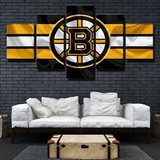 NHL Hockey Sports Team Boston Bruins Stripes Logo 5 Piece Canvas Wall Art Painting Wallpaper Poster Picture Print Photo Decor