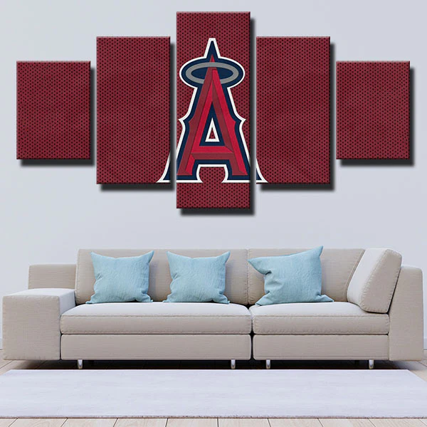Los Angeles Angels MLB Baseball Team Logo Dark Red 5 Piece Canvas Wall Art Painting Wallpaper Poster Picture Print Photo Decor