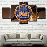 New York Mets MLB Baseball Team Logo Night View 5 Piece Canvas Wall Art Painting Wallpaper Poster Picture Print Photo Decor
