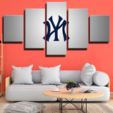 New York Yankees MLB Baseball Team Gray Logo 5 Piece Canvas Wall Art Painting Wallpaper Poster Picture Print Photo Decor