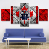 Edmonton Oilers NHL Hockey Sports Maple Leaf Logo 5 Piece Canvas Wall Art Painting Wallpaper Poster Picture Print Photo Decor