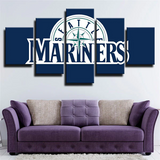 MLB Seattle Mariners Baseball Sports Team Blue Logo 5 Piece Canvas Wall Art Painting Wallpaper Poster Picture Print Photo Decor