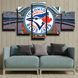 MLB Baseball Team Toronto Blue Jays Logo and Stadium 5 Piece Canvas Wall Art Painting Wallpaper Poster Picture Print Photo Decor