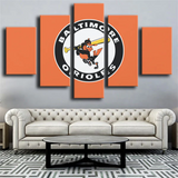 Baltimore Orioles MLB Baseball Team Orange Logo 5 Piece Canvas Wall Art Painting Wallpaper Poster Picture Print Photo Decor