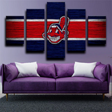 Cleveland Indians MLB Baseball Sports Team Logo 5 Piece Canvas Wall Art Painting Wallpaper Poster Picture Print Photo Decor