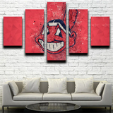 Cleveland Indians Baseball Sports Team Red Logo 5 Piece Canvas Wall Art Painting Wallpaper Poster Picture Print Photo Decor
