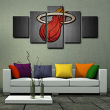Miami Heat NBA Basketball Sports Team Logo 5 Piece Canvas Wall Art Painting Wallpaper Poster Picture Print Photo Decor