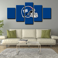 NFL Football Team New York Giants Helmet Logo Blue 5 Piece Canvas Wall Art Painting Wallpaper Poster Picture Print Photo Decor