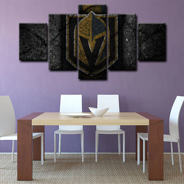 NHL Hockey Sports Vegas Golden Knights Team Logo 5 Piece Canvas Wall Art Painting Wallpaper Poster Picture Print Photo Decor