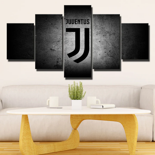 Juventus Serie A Football Club Soccer Team Logo 5 Piece Canvas Wall Art Painting Wallpaper Poster Picture Print Photo Decor