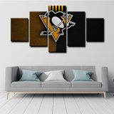 Pittsburgh Penguins Logo NHL Hockey Sports Team 5 Piece Canvas Wall Art Painting Wallpaper Poster Picture Print Photo Decor