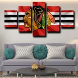 Chicago Blackhawks NHL Hockey Sports Team Logo 5 Piece Canvas Wall Art Painting Wallpaper Poster Picture Print Photo Decor