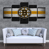 NHL Hockey Sports Boston Bruins Stripes Wood Logo 5 Piece Canvas Wall Art Painting Wallpaper Poster Picture Print Photo Decor