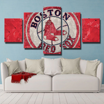 MLB Baseball Boston Red Sox Sports Team Logo Red 5 Piece Canvas Wall Art Painting Wallpaper Poster Picture Print Photo Decor