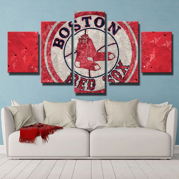 MLB Baseball Boston Red Sox Sports Team Logo Red 5 Piece Canvas Wall Art Painting Wallpaper Poster Picture Print Photo Decor