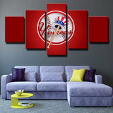 New York Yankees MLB Baseball Sports Team Red Logo 5 Piece Canvas Wall Art Painting Wallpaper Poster Picture Print Photo Decor