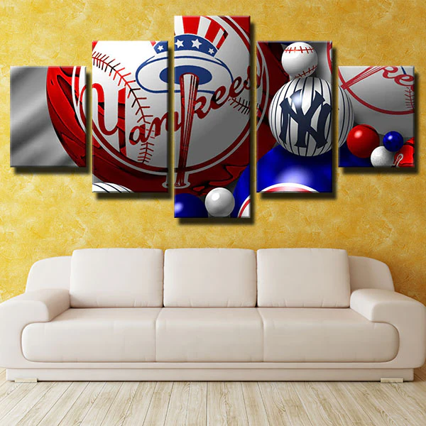 New York Yankees MLB Baseball Sports Team 3D Logo 5 Piece Canvas Wall Art Painting Wallpaper Poster Picture Print Photo Decor