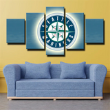 MLB Baseball Sports Seattle Mariners Team Logo 5 Piece Canvas Wall Art Painting Wallpaper Poster Picture Print Photo Decor