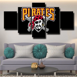 Pittsburgh Pirates MLB Baseball Sports Team Logo Black 5 Piece Canvas Wall Art Painting Wallpaper Poster Picture Print Photo Decor