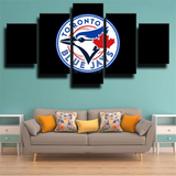 MLB Baseball Team Toronto Blue Jays Logo Black 5 Piece Canvas Wall Art Painting Wallpaper Poster Picture Print Photo Decor