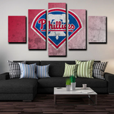 MLB Baseball Team Philadelphia Phillies Red Logo 5 Piece Canvas Wall Art Painting Wallpaper Poster Picture Print Photo Decor