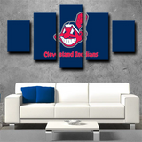 Cleveland Indians MLB Baseball Team Dark Blue Logo 5 Piece Canvas Wall Art Painting Wallpaper Poster Picture Print Photo Decor