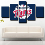 Minnesota Twins MLB Baseball Team Dark Blue Logo 5 Piece Canvas Wall Art Painting Wallpaper Poster Picture Print Photo Decor