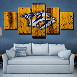 Nashville Predators NHL Hockey Dirty Yellow Logo 5 Piece Canvas Wall Art Painting Wallpaper Poster Picture Print Photo Decor