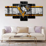 Pittsburgh Penguins Team Logo NHL Hockey Sports 5 Piece Canvas Wall Art Painting Wallpaper Poster Picture Print Photo Decor