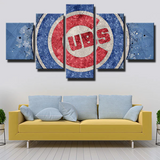 MLB Baseball Sports team Chicago Cubs Blue Logo 5 Piece Canvas Wall Art Painting Wallpaper Poster Picture Print Photo Decor