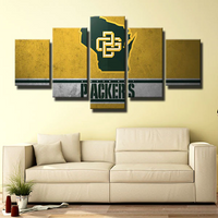 NFL Sports Team Green Bay Packers Logo Yellow Name 5 Piece Canvas Wall Art Painting Wallpaper Poster Picture Print Photo Decor