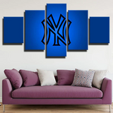 New York Yankees MLB Baseball Team Dark Blue Logo 5 Piece Canvas Wall Art Painting Wallpaper Poster Picture Print Photo Decor