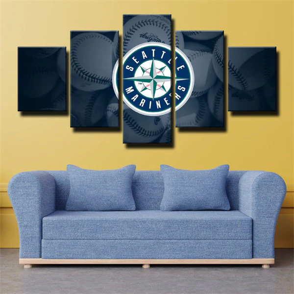 MLB Sports Seattle Mariners Baseball Team Logo 5 Piece Canvas Wall Art Painting Wallpaper Poster Picture Print Photo Decor