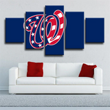 Washington Nationals MLB Baseball Team Logo Blue 5 Piece Canvas Wall Art Painting Wallpaper Poster Picture Print Photo Decor