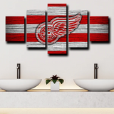 Detroit Red Wings NHL Hockey Team Red & White Logo 5 Piece Canvas Wall Art Painting Wallpaper Poster Picture Print Photo Decor