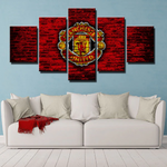 Premier League Team Manchester United Football Club Logo 5 Piece Canvas Wall Art Painting Wallpaper Poster Picture Print Photo Decor