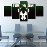 NBA Milwaukee Bucks Basketball Sports Team Logo 5 Piece Canvas Wall Art Painting Wallpaper Poster Picture Print Photo Decor