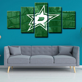 Dallas Stars NHL Hockey Sports Team Logo Green 5 Piece Canvas Wall Art Painting Wallpaper Poster Picture Print Photo Decor