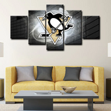 NHL Hockey Sports Pittsburgh Penguins Team Logo 5 Piece Canvas Wall Art Painting Wallpaper Poster Picture Print Photo Decor
