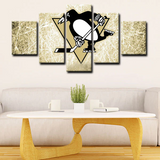 NHL Hockey Sports Team Pittsburgh Penguins Logo 5 Piece Canvas Wall Art Painting Wallpaper Poster Picture Print Photo Decor