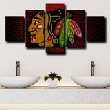 Chicago Blackhawks Logo NHL Hockey Sports Team 5 Piece Canvas Wall Art Painting Wallpaper Poster Picture Print Photo Decor